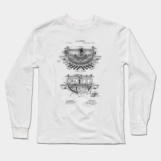 Patent Art - Vintage Typewriter Design Long Sleeve T-Shirt by MadebyDesign